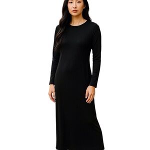 LONG SLEEVE CREW NECK BACK SLIT DRESS WOMEN COLOR BLACK SIZE L